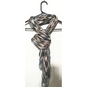 Shawlsmith London Scarf Fringe Brown Neutral Print 84" x 12"- Viscose